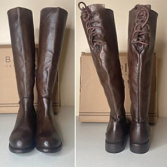 BED STU Manchester Distressed Tall Leather Riding Boots Teak Brown Size 6 - Picture 3 of 16